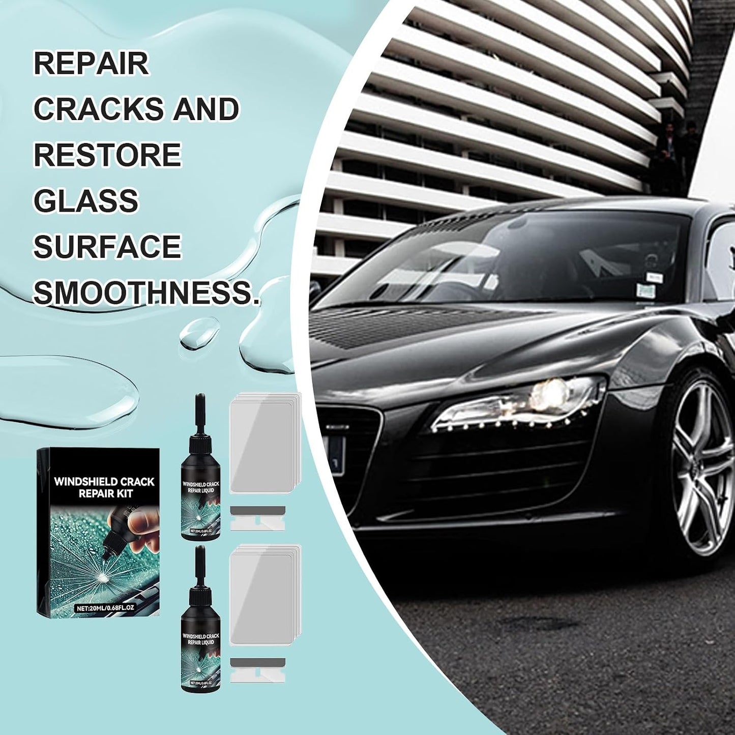 2 Pack Windshield Chip Repair Kit, Glass Repair Liquid for Cracks | Windshield Crack Repair Kit for Fix Car Windows, Rearview Mirrors and Glass, 20ML Cracked Windshield Repair Kit