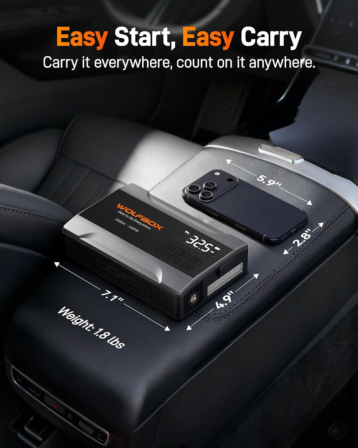 WOLFBOX MV10A 2000A Jump Starter with Air Compressor, Portable 12V Jump Box