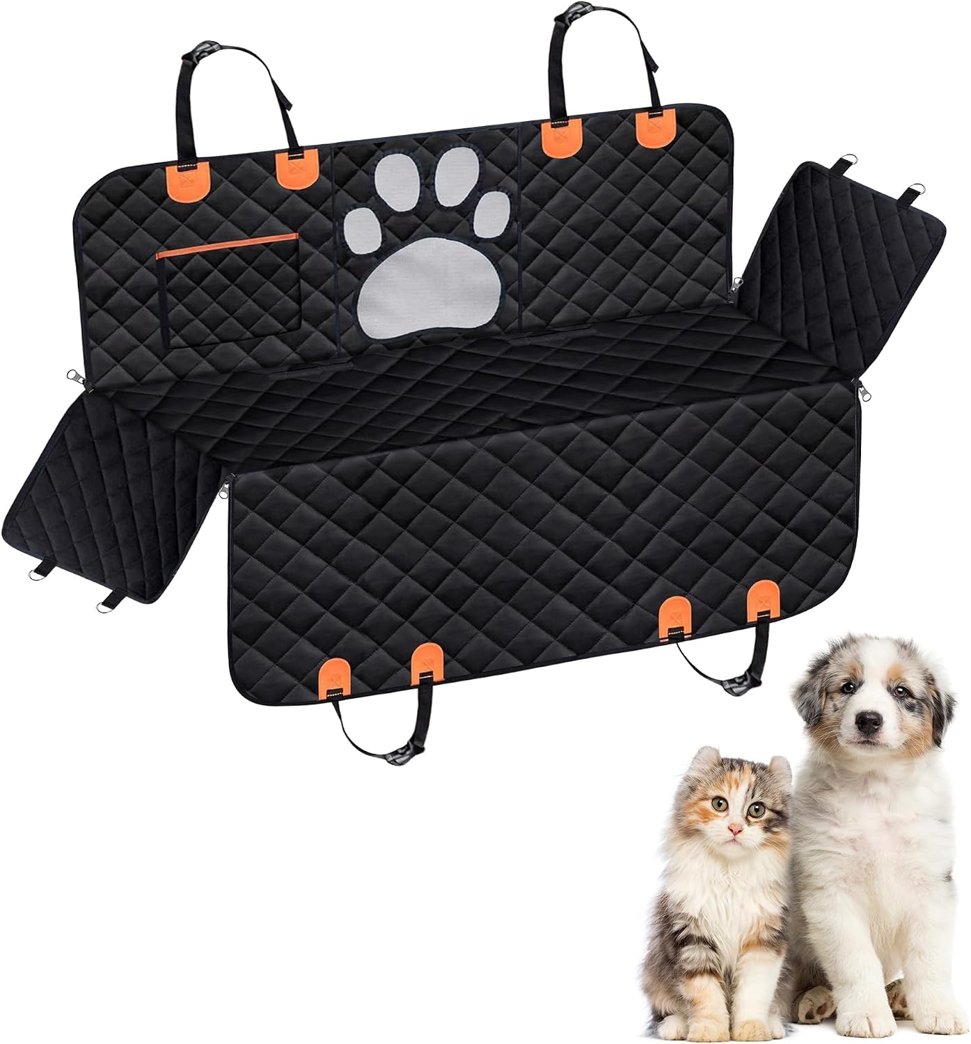 Dog Car Seat Cover For Back Seat, 100% Waterproof Hammock &amp; Back Seat Protector 137*147 cm (54*58 in), Heavy Duty 600D Oxford, Non-Slip, Scratchproof, Easy to Clean, Universal Fit for Cars,
