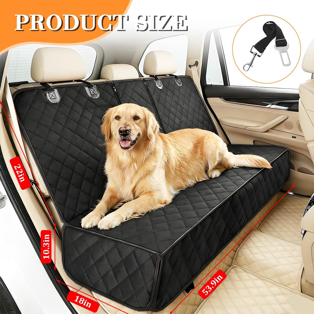 Dog Car Back Seat Cover, Waterproof Scratch-Resistant 600D Heavy Duty Vehicle Pet Bench Seat Protector, Non Slip Automotive Interior Backseat Cushions, Universal for SUV Sedan Truck (Black)