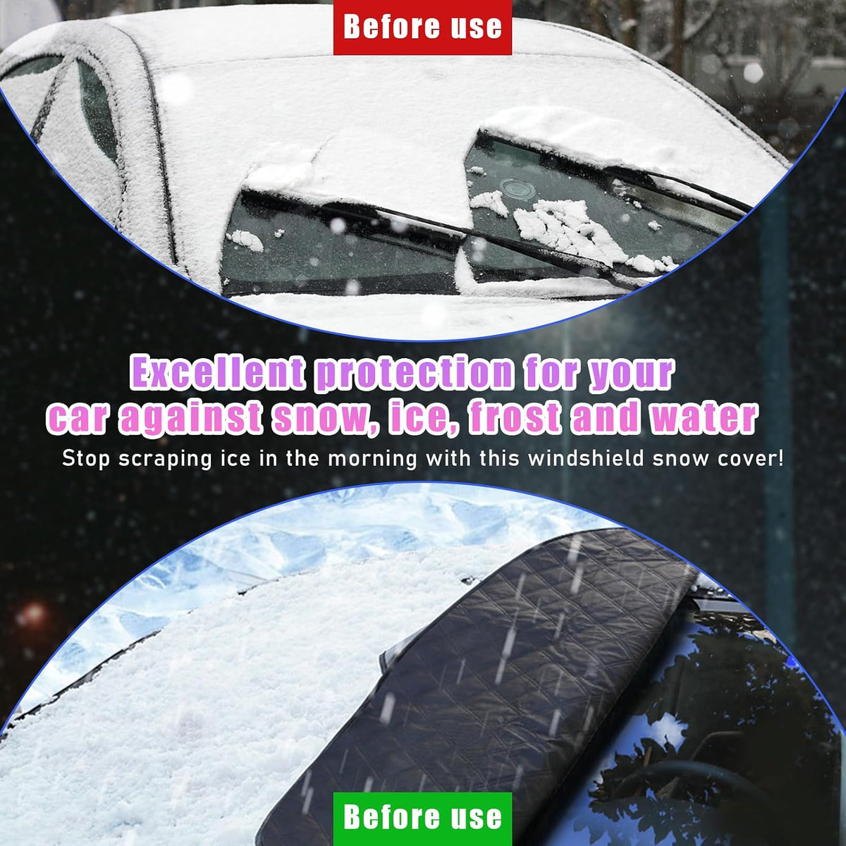 Ziciner Car Windshield Snow Cover, 76'' x 49.6'' Magnetic Front Windshield Cover with 4 Layers Protection, Auto Snow, Ice, Sun, Frost Defense, Universal Winter Exterior Accessories