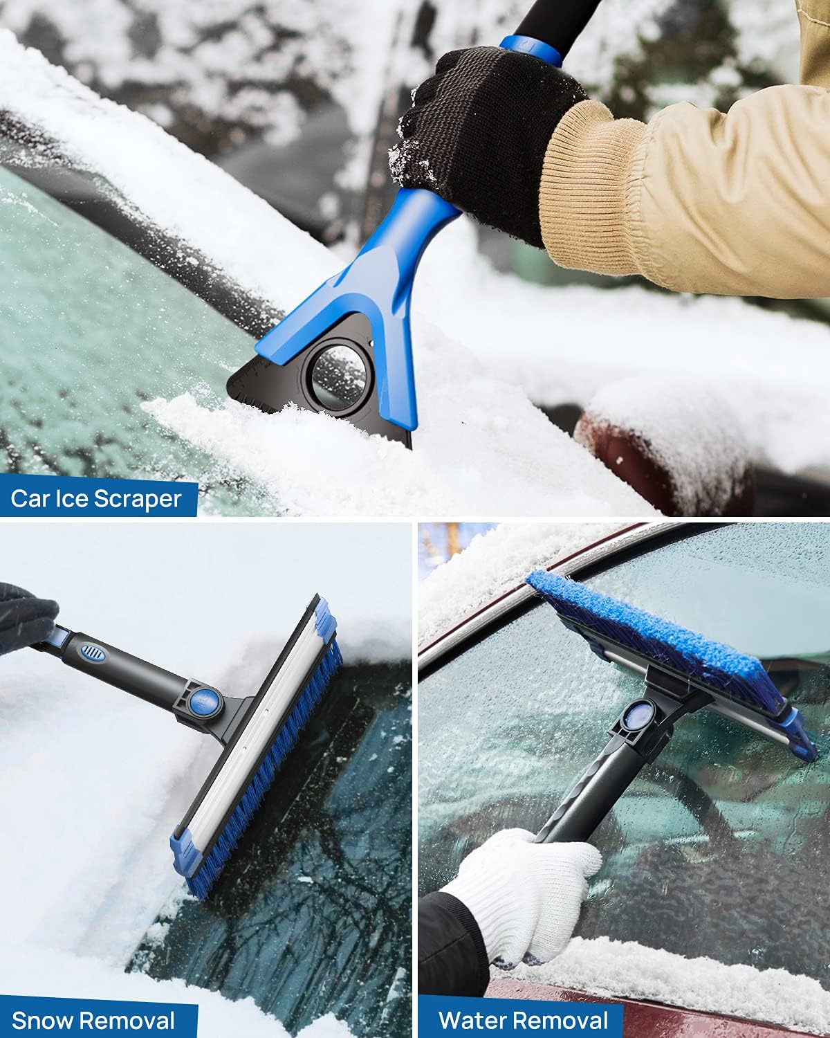 JOYTUTUS 47.7″ Extendable Snow Brush and Ice Scraper, 270° Pivoting Snow Scraper Brush for Car Windshield, Telescoping Ice Scraper, Foam Grip, Heavy Duty Snow Remover for Cars, Trucks, SUV (Blue)