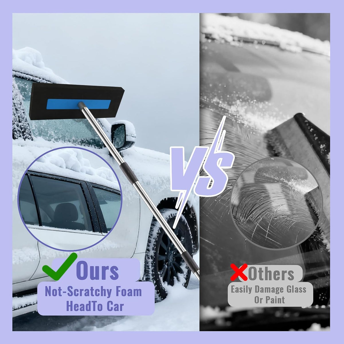Sectional Snow Pusher Ice Scraper 74.80 Inches Collapsible Shovel Stainless Steel Foam Grip with Bag for Car Truck Sidewalk