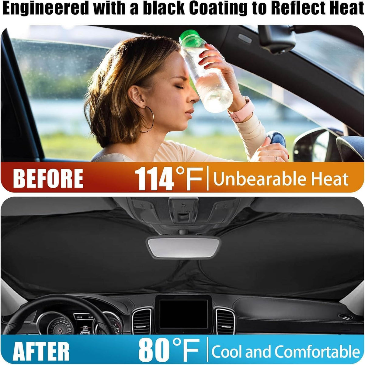 Pink Eyes Windshield Sun Shade, Foldable UV Protection Car Sunshade, Front Window Sun Visor, Cute Car Interior Accessories, Heat Insulation Sun Cover for Car SUV Truck, 59" X 31.5"