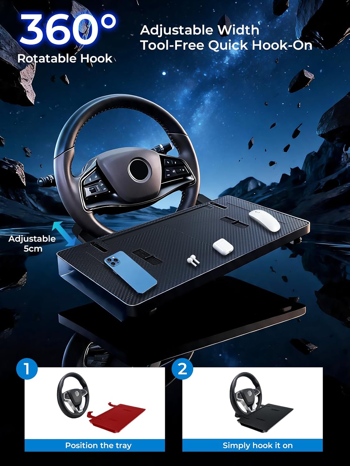 Steering Wheel Tray for Laptop & Eating, Adjustable Car Desk