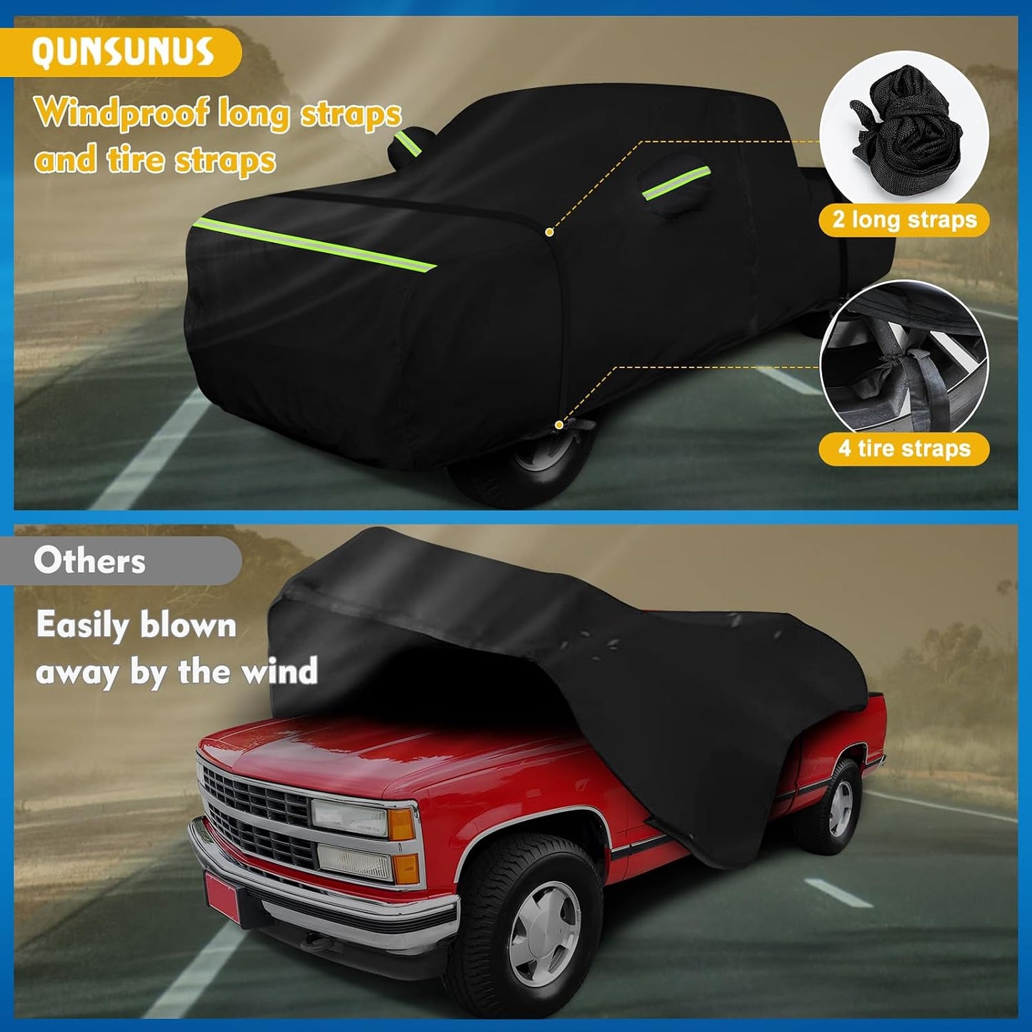 QUNSUNUS Waterproof Truck Cover for Chevrolet C/K 1500/2500/3500 1988-1999, Outdoor Truck Cover with Zipper, Full Exterior Car Covers for Automobiles All Weather with Wind, Sun, UV and Dust Protection