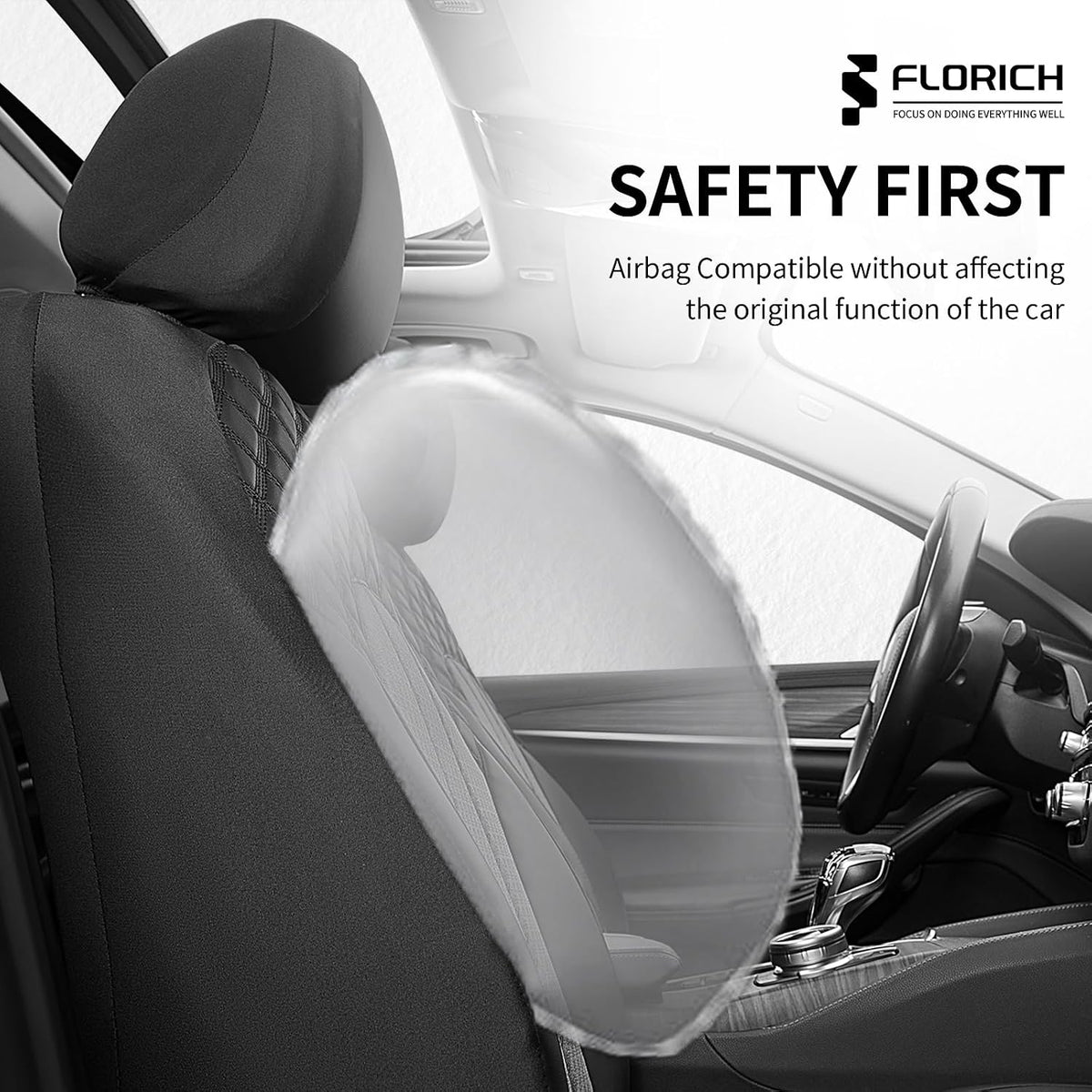 FLORICH Automotive Seat Covers 2 Seats Breathable Front Car Seat Cover Leather Air Mesh Car Seat Protector Cushion Airbag-Compatible Universal Fit for Most Car SUV Sedan Truck, Gray&Black