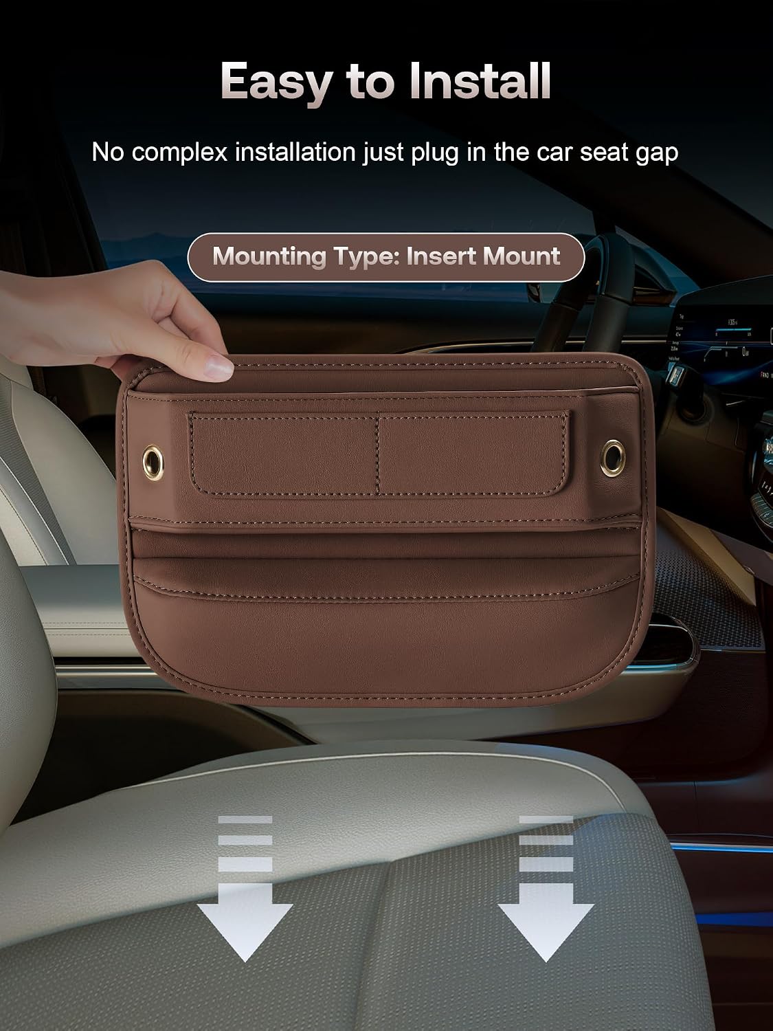 Universal Fit Premium Leather Car Seat Gap Filler Organizer, Center Console Organizer with Card Slots, Clever Gifts for Car SUV Truck Owners (Brown, 1 Pack)