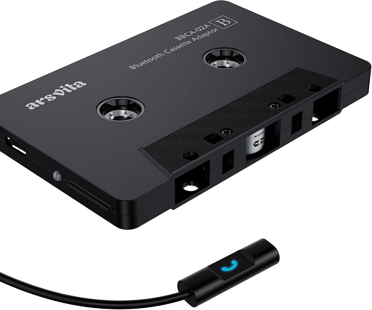 arsvita Bluetooth 5.0 Cassette to Aux Adapter for Car, Charcoal Black