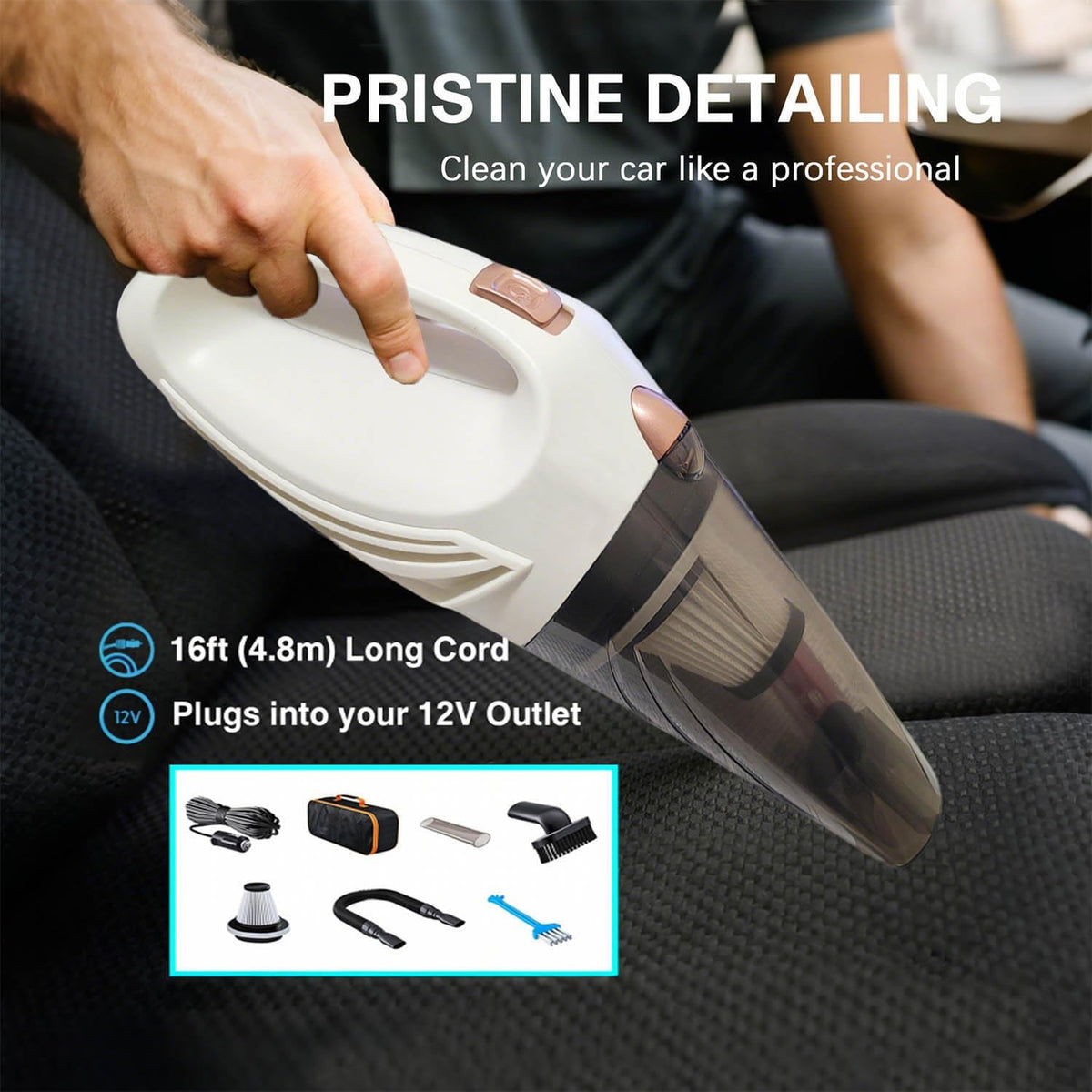 Car Vacuum Cleaner, Portable Handheld Mini Vacuum Cleaner W/ 16ft Cord, Bag, & Attachments - Small Vacuum for Car, RV, Boats, Travel