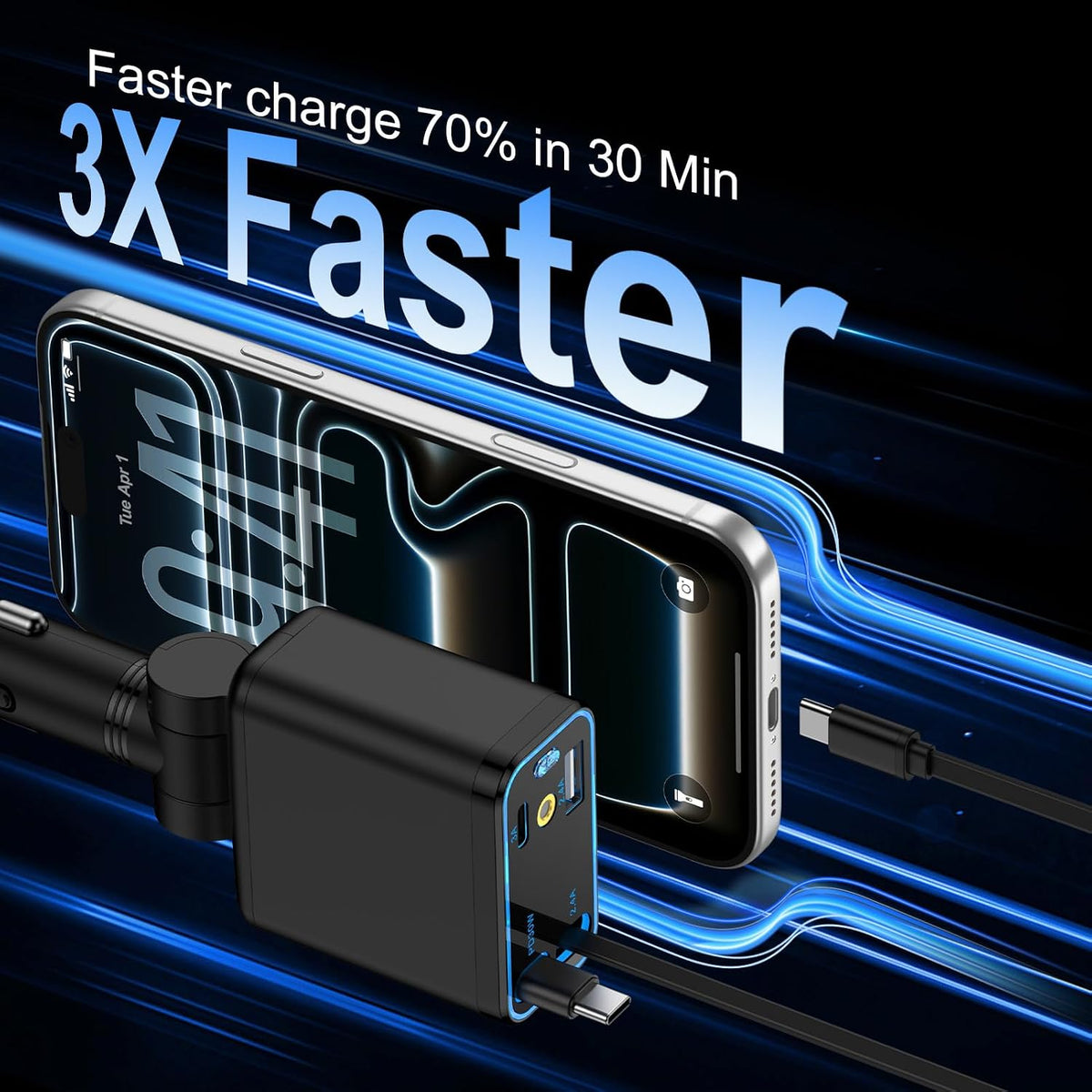 Retractable Car Charger with Starlight for Samsung Galaxy S26 Ultra/A17/A16