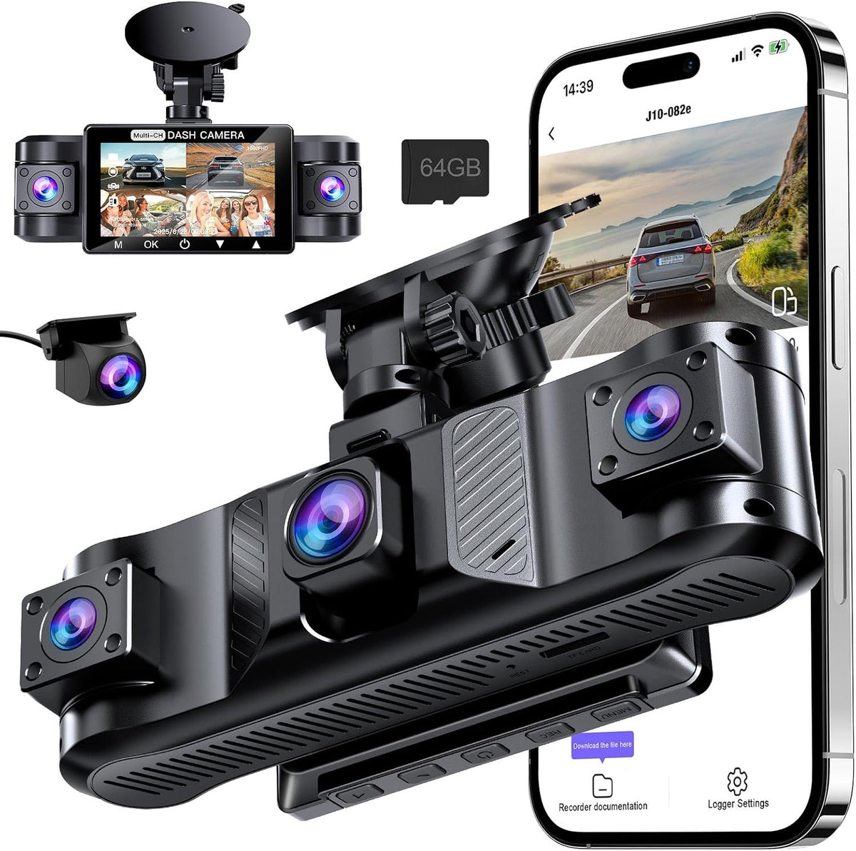 4 Channel 360° Dash Cam Front and Rear Inside with 5GHz WiFi 64GB Card