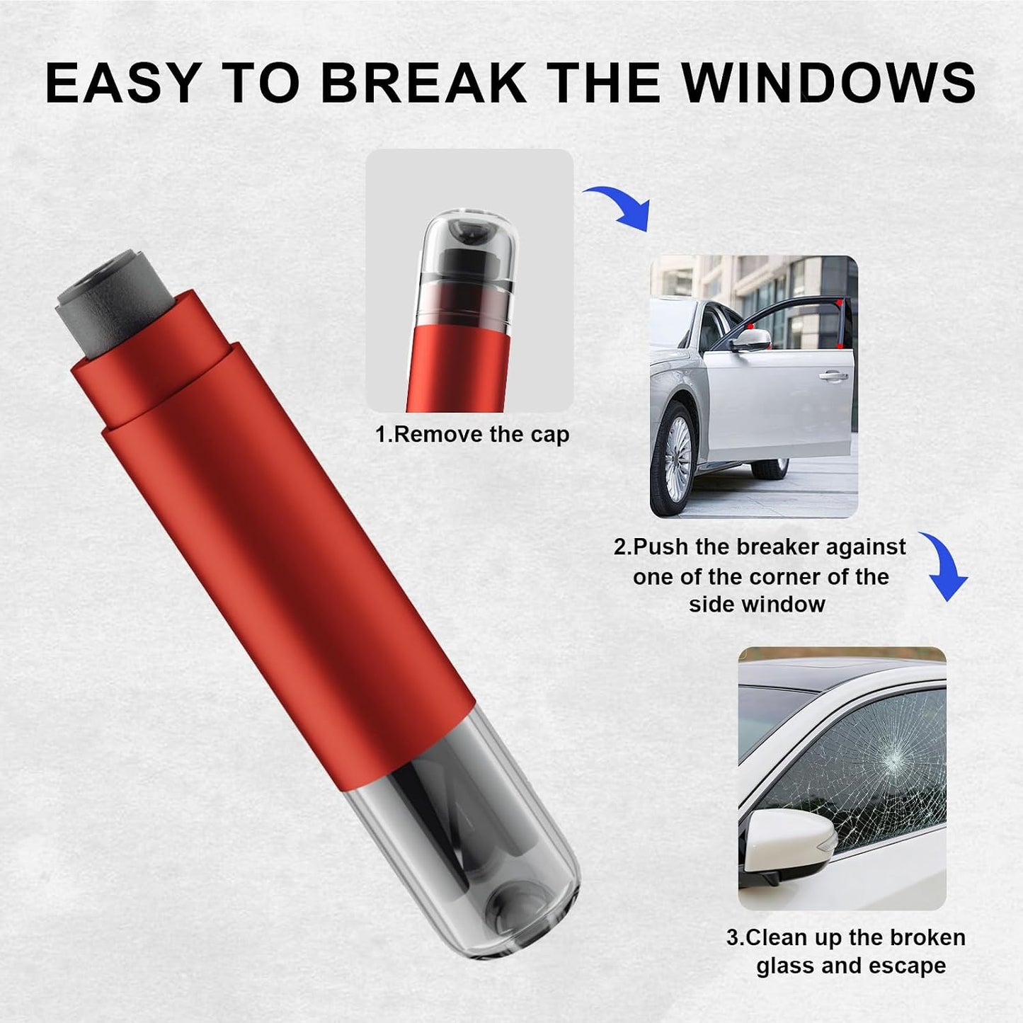 Window Breaker Seatbelt Cutter, 2-in-1 Car Glass Window Breaker Tool, Safety Hammer with Test Glass, Spring Loaded Emergency Escape Hammer for Sinking Cars, Flood Rescue 4PCS (Red)