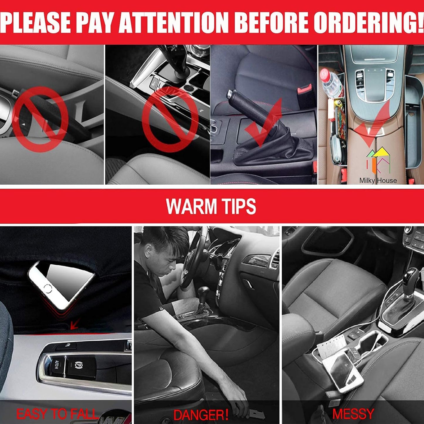 2 Set Car Seat Gap Organizer, Car Gap Filler Storage Boxes, PU Leather Front Seat Console Side Pocket Bags with Cup Holder 4 Hooks, Automotive Storage Box for Phone, Drinks, Cards, Sunglasses, Black