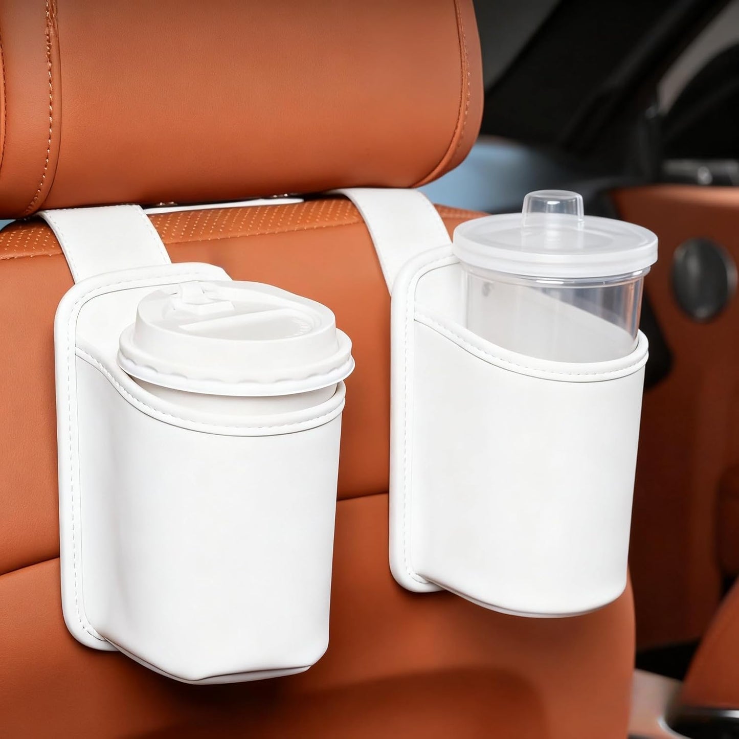 2-Pack Cup Holders for Car Seat Back Premium Nappa Leather Organizer with Drink Holders Easy Install for Families & Road Trips (Black)