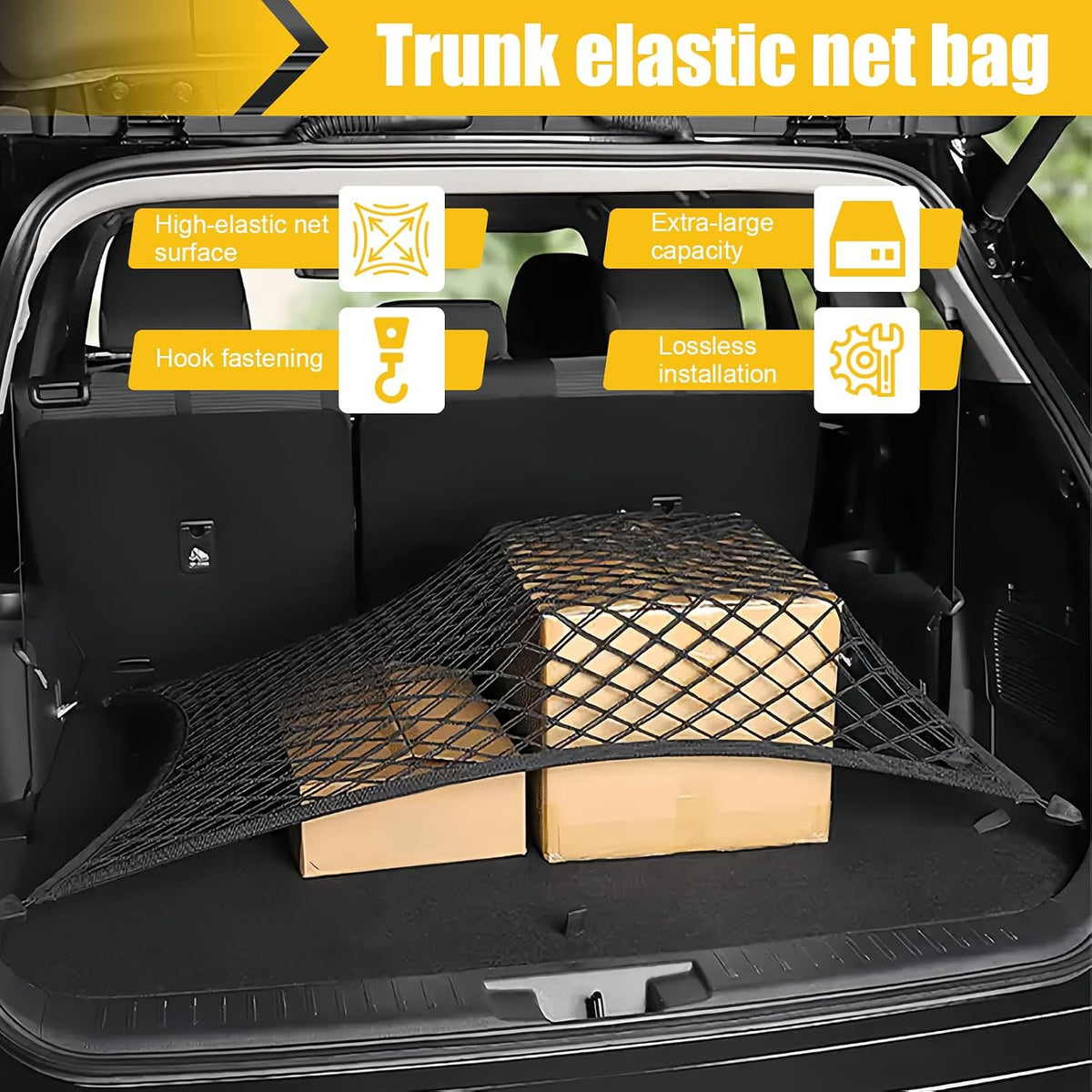 Highly Elastic Cargo Net, Truck Bed Netting for Cargo with 4 Net Hooks