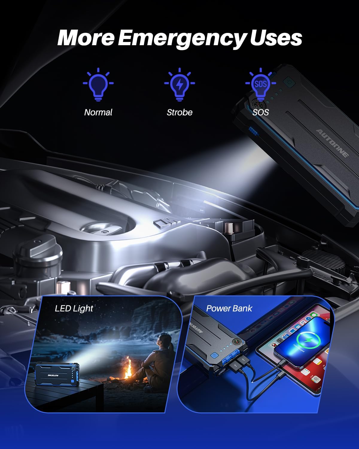 AUTOONE 4000A Car Jump Starter, Battery Jumper Starter Portable for Compact Car Up to 10.0L Gas and 8.0L Diesel Engine Jump Box with Jumper Cables, USB Output and LED Light
