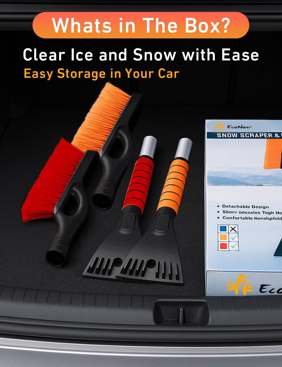 EcoNour 27" Car Snow Brush and Ice Scraper (2 Pack) Windshield Snow Scraper