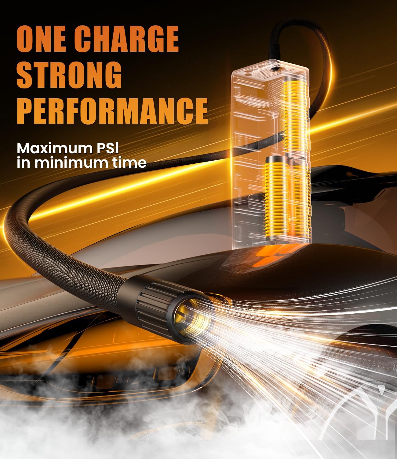 Tire Inflator Portable Air Compressor: Versatile Nozzles & 150PSI Fast Inflation Air Pump for Car Moto Bike Ball - One-Button Control - Senior-Friendly Solution for Elderly Drivers
