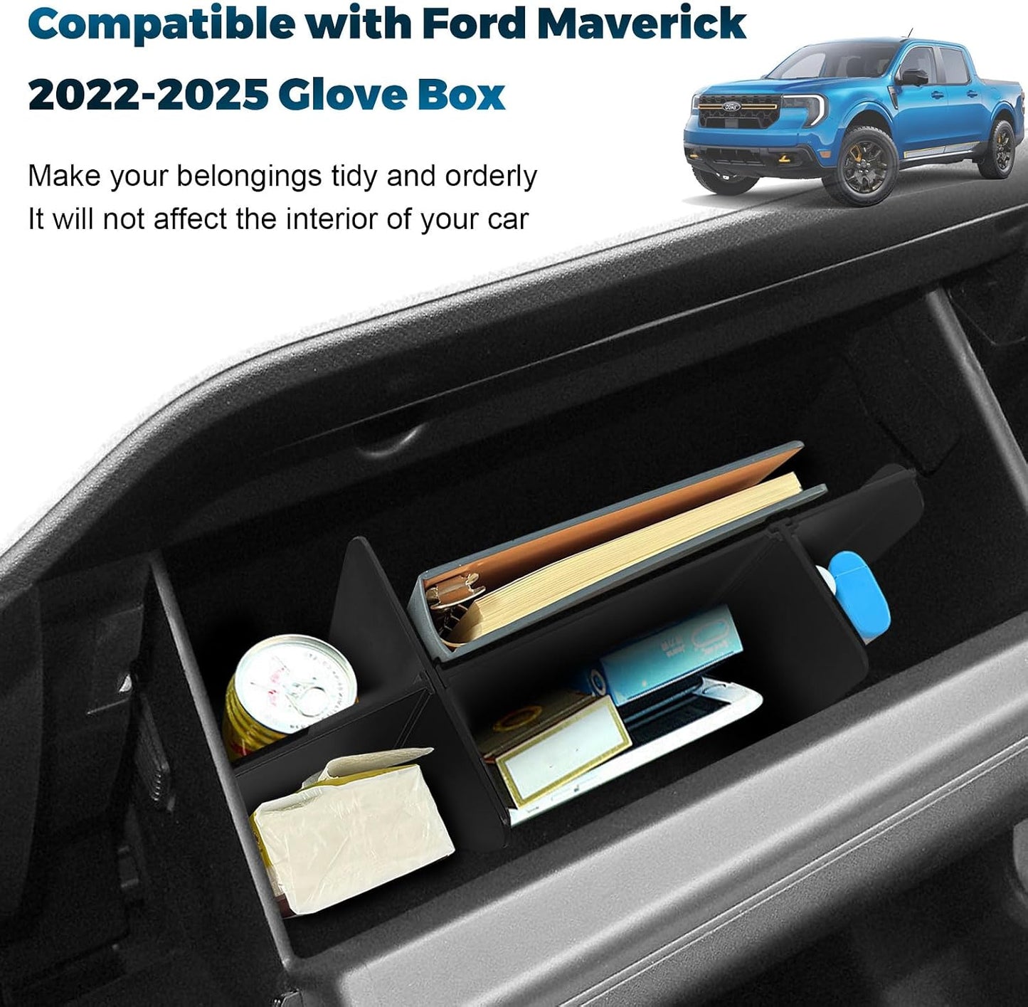 Upgrade Car Storage Organizer Fit for Ford Maverick 2026 2022-2025 Glove Box Organizers Insert Compartment Tray ABS Black Materials Dividers