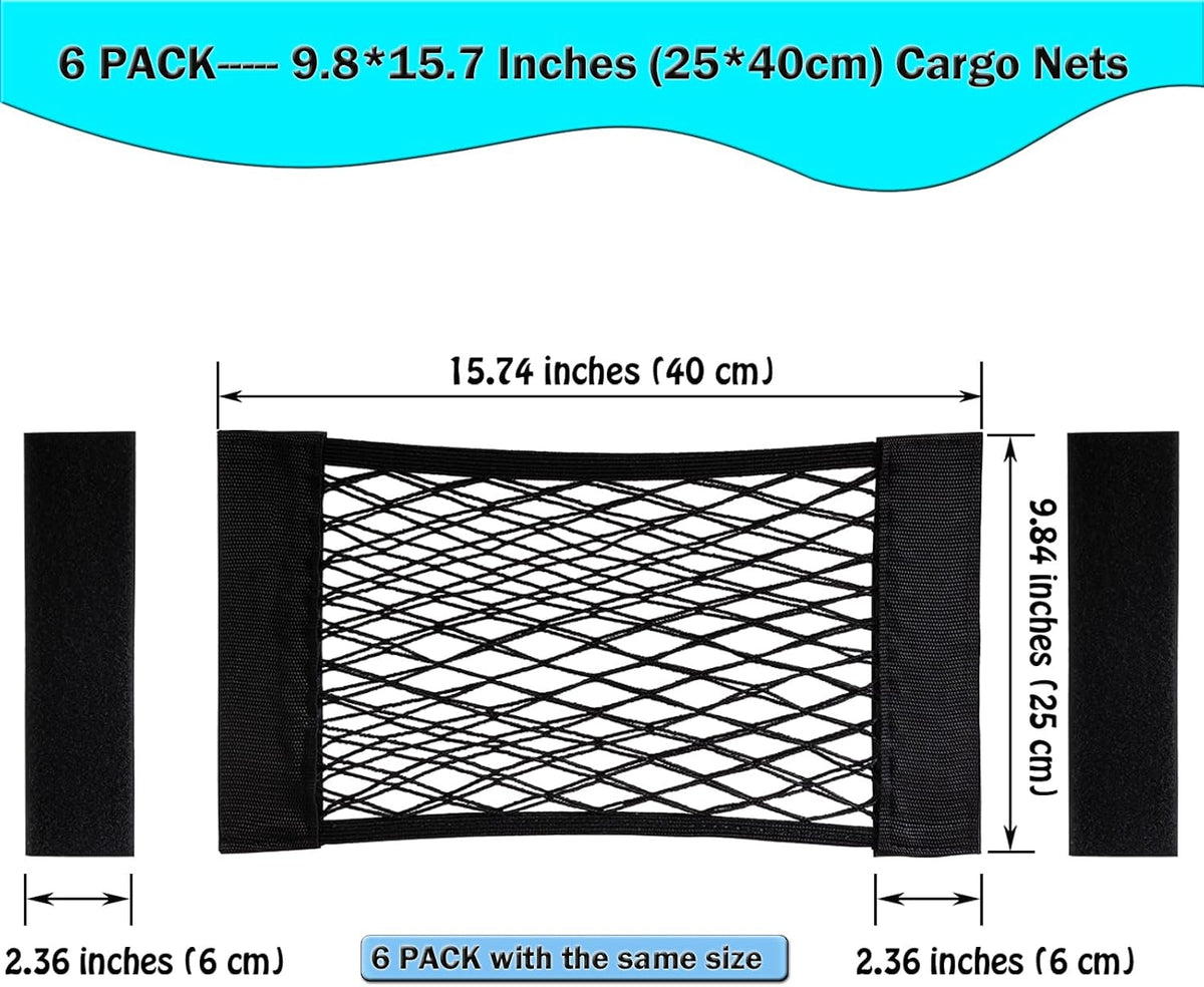 6 Pack Mesh Cargo Net Car Trunk Net Wall Sticker Organizer Pouch Bag Elastic Net with Tape Stickers for Car Trunk Storage Storage Holder for Kitchen Cabinet,Closet Organize
