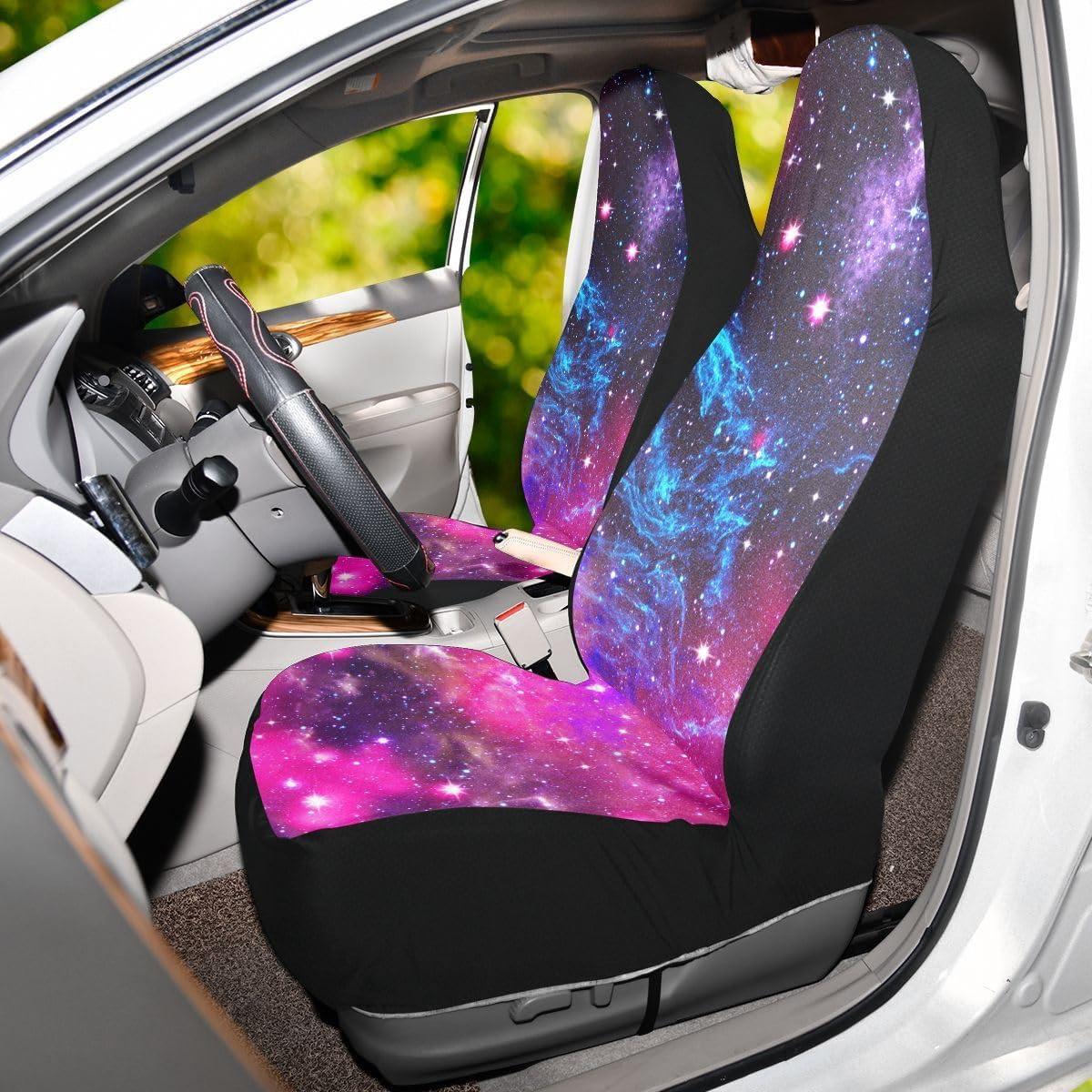 Galaxy Car Seat Covers Set of 2,Deep Space Abstract Natural Universe Blue Purple Galaxy Stars Universal Auto Front Seat Protector for Women Men Nebula Design Car Accessories Fit for Car Truck