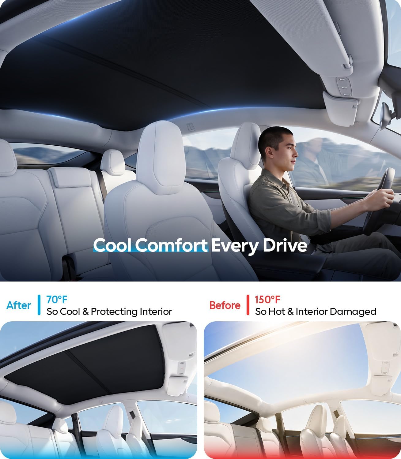 Wigoo Tesla New Model Y Juniper Accessories Sunshade Roof [Never Sag, Nano Ice-Crystal Coatings] Heat Insulation Glass Roof Sun Shade, Accessories for Tesla New Model Y 2025 2026 Launch, Black