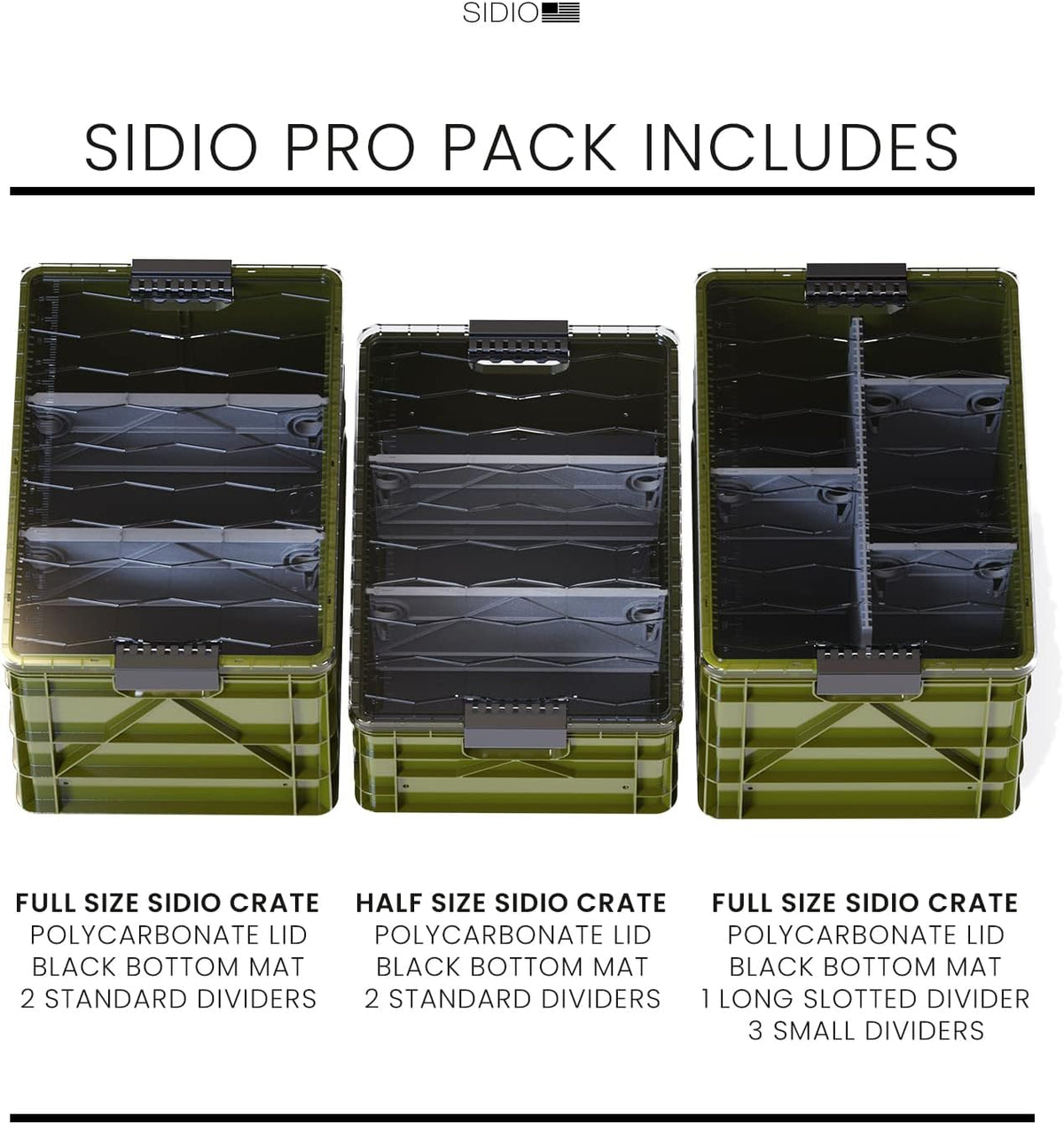 SIDIO Pro Pack, HD Stackable Storage Bins with Lids & Dividers, Green