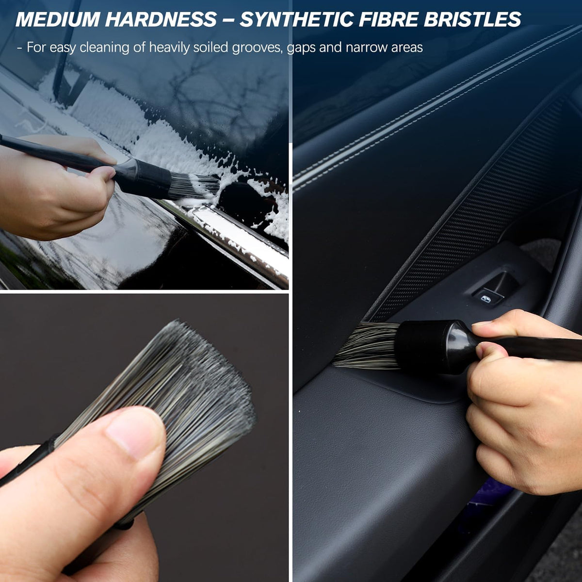 Car Detailing Brushes Set, 8-Piece Auto Detail Cleaning Brush Tool Kit in Ultra-Soft/Middle/Hard, Crevice Brush for Car Interior & Exterior, Leather, Air Vents, Emblems, Wheels Wash & Care
