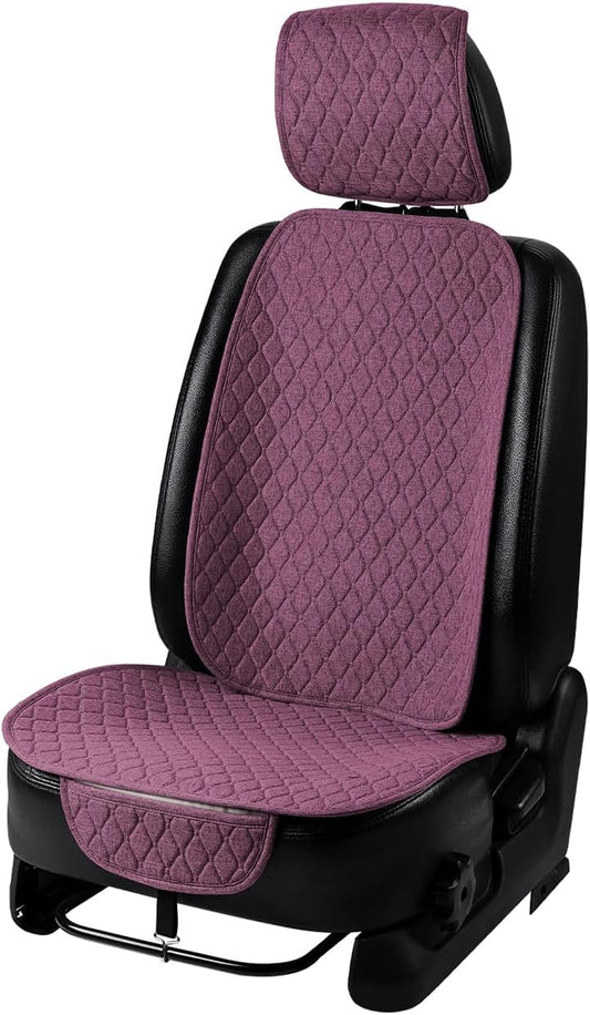 1 Pack Linen Car Seat Cover Front Seat Covers Soft & Breathable Front Premium Covers with Non-Slip Protector Universal Fits Most Automotive, Vans, SUVs, Trucks (1Pack Purple)