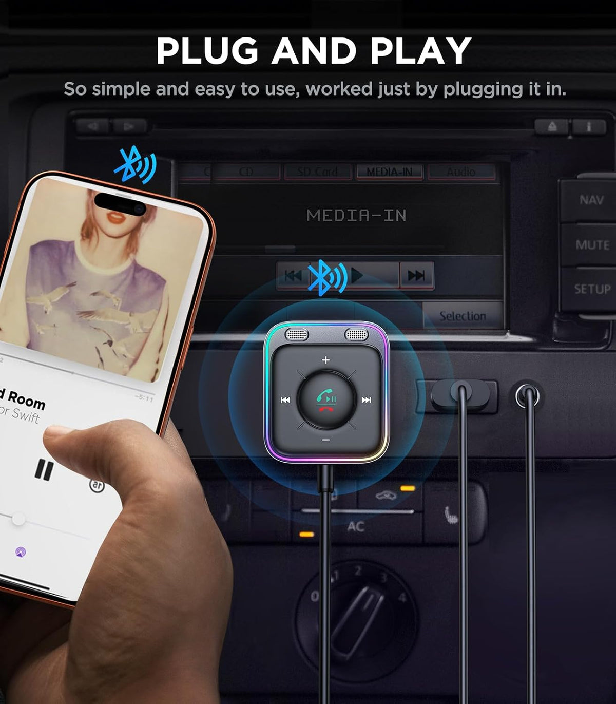 JOYROOM Bluetooth 6.0 AUX Car Adapter, Dual Mics Noise Cancellation