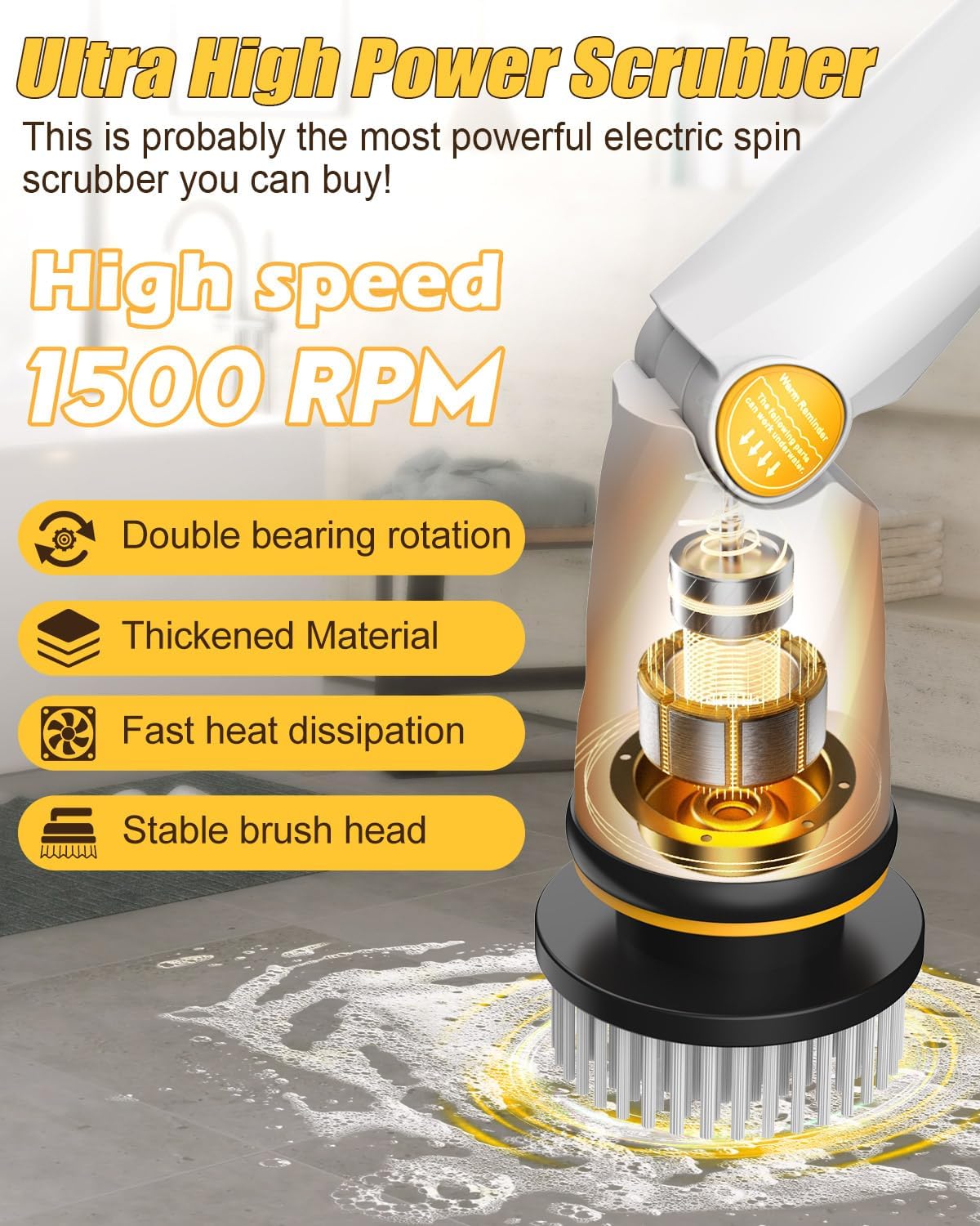 Qimedo Electric Spin Scrubber Q2, 4000mAh Battery, 1500RPM High Power