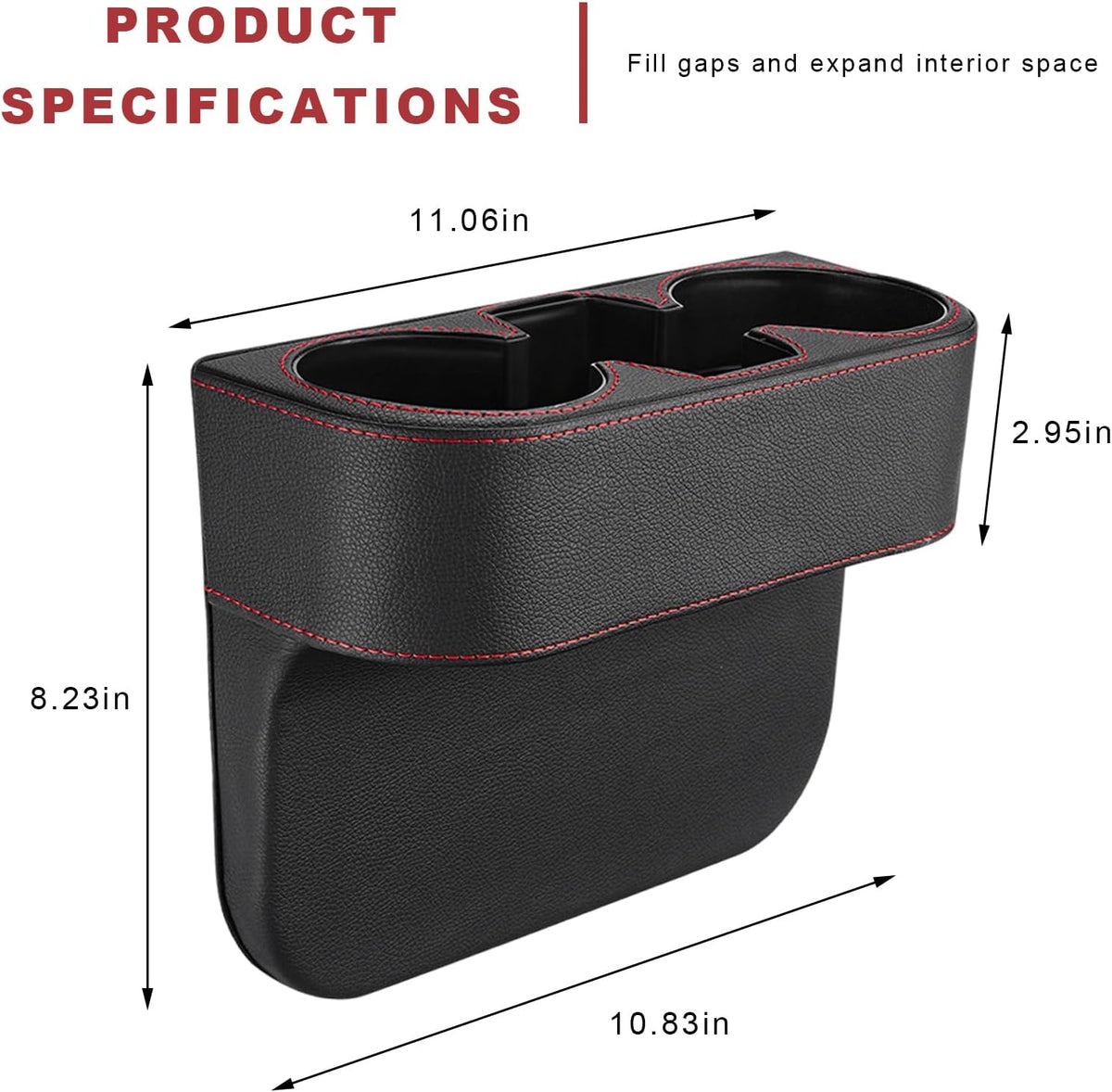 Car Seat Organizer Cup Drink Holder, Multifunctional Auto Console Side Organizer with 2 Cup Holders, Front Seat Gap Filler Interior Drink Holder Storage Box for Most Vehicles (Black)