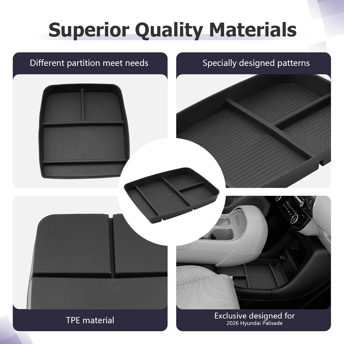 LUWU Low Center Console Organizer Compatible with 2026 2027 Hyundai Palisade Calligraphy Accessories Armrest Console Organizer Armrest 2027 Palisade Lower Storage Tray w/o Cup Holder(ONLY for 7-Seat)