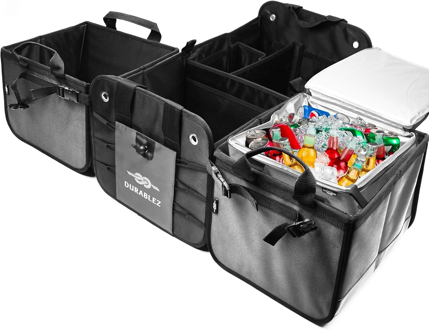 Insulated Trunk Cooler Bag – Thermal Grocery Carrier, Leak-Resistant Food Storage for Car Travel, Fits Organizer Modules – Gray
