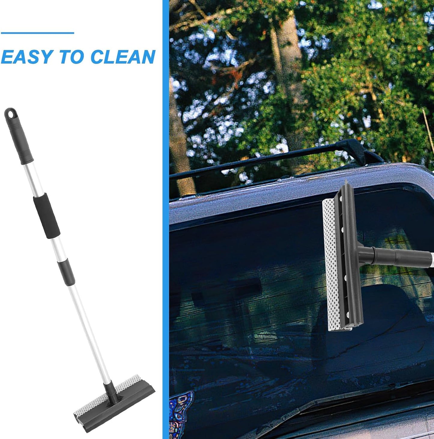 Yardwe Telescopic Stainless Steel Dual-Sided Car Squeegee with Extendable Handle for Windshield and Window Screen Cleaning, Automotive Glass Washer for Efficient Exterior Care