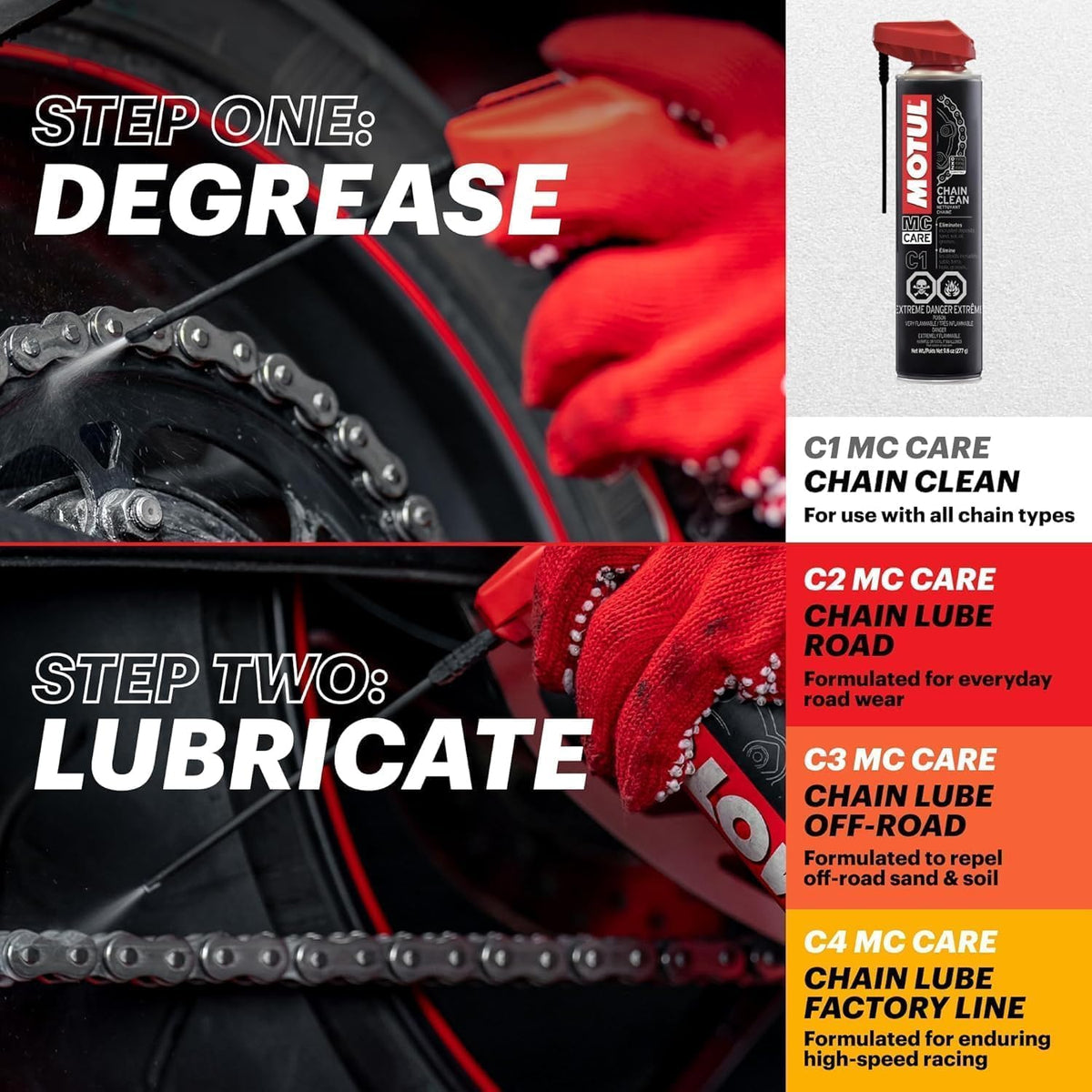 Motul C1 Chain Clean – Motorcycle Chain Cleaner for Dirt Bike, Street Bike, ATV, UTV &amp; O-Ring/X-Ring Chains, Heavy Duty Degreaser Spray, Removes Grease &amp; Grime Fast, 9.8 oz