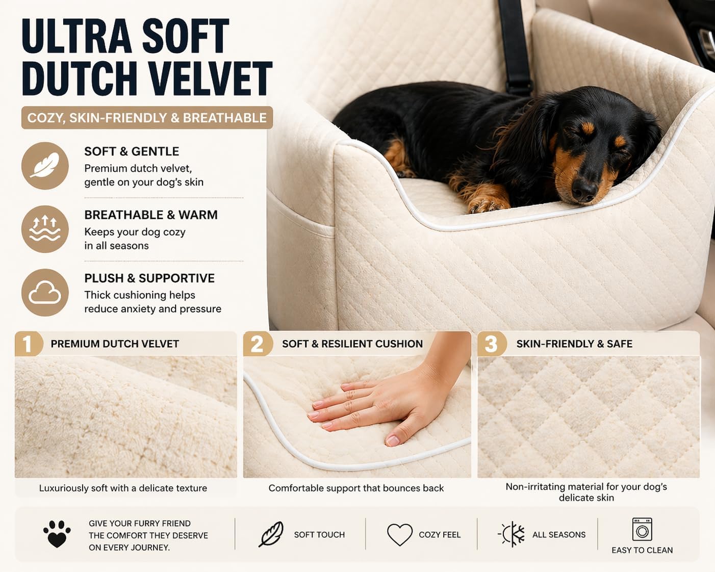 ALL GOOD PET SUPPLIES Dog Car Seat for Small/Medium Dogs Under 35lbs | Soft Memory Foam Booster Car Seat with Detachable Washable Cover and Cushion, Puppy Dog Car Bed