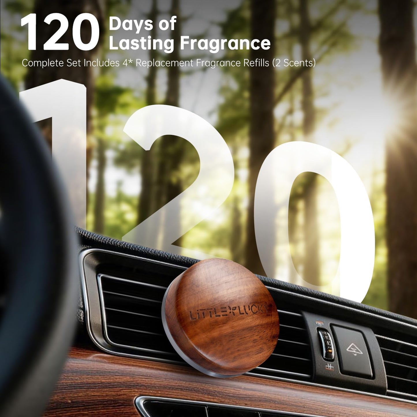 Wood Car Air Freshener Vent Clip, 2-Pack Long Lasting Natural Car Freshener | Plant-Extract Fragrances from MANE France, Hidden Vent Clip & 4 Refill Pads Included, Walnut Wood