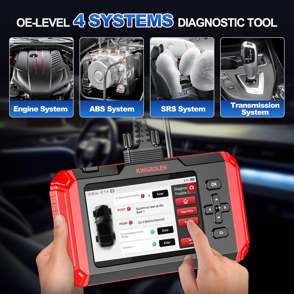 KINGBOLEN OBD2 Scanner S800 Car Scanner, OBD2 Diagnostic Scan Tool with 15 Reset, Oil Brake Throttle Service, Engine ABS SRS Transmission Code Reader, Battery Test, AutoVIN, Lifetime No Charge Update