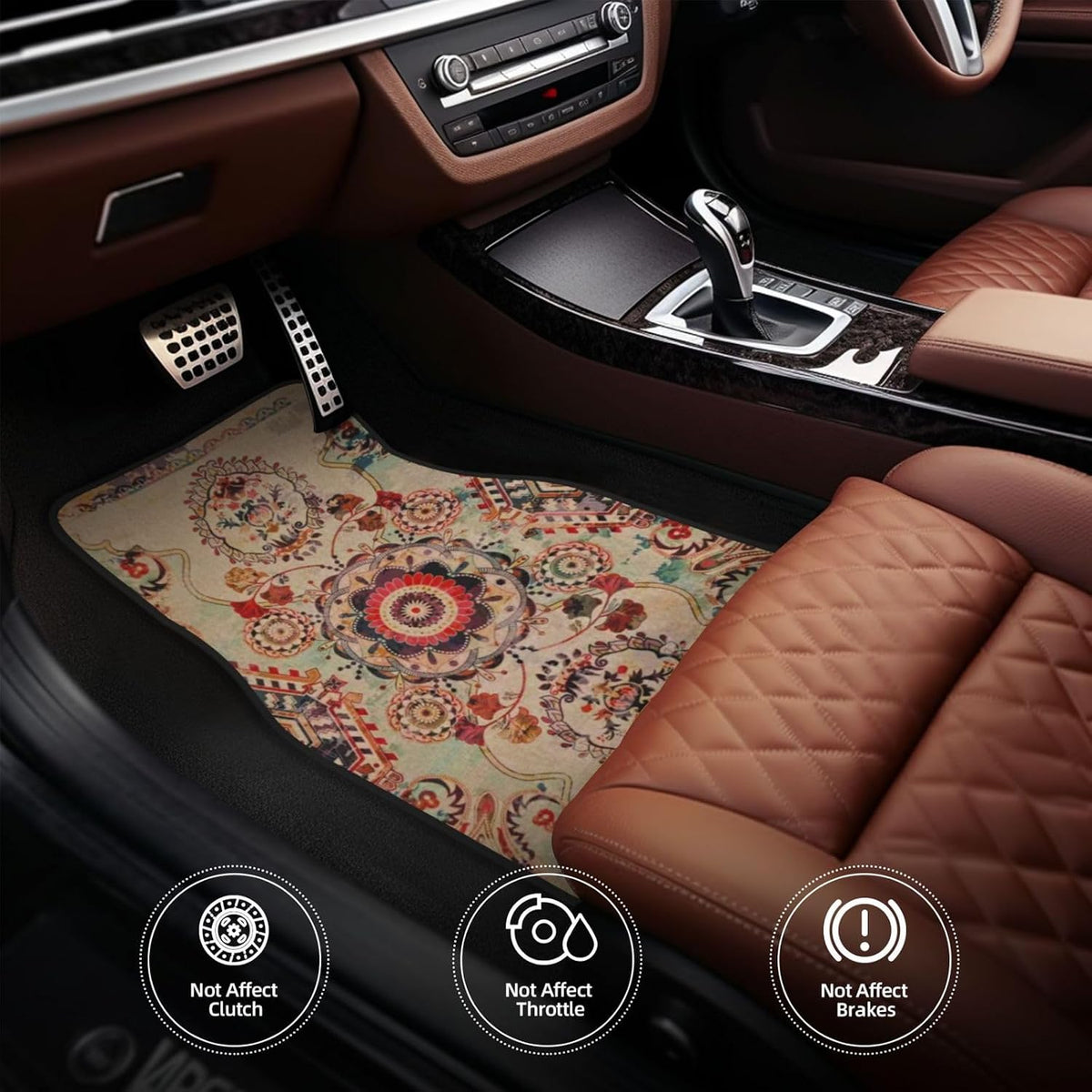 Luxury Car Floor Mats Full Set | Car Decor for Men Women | Vintage Oriental Pattern | Heavy Duty All-Weather Universal Rubber Liners | Non-Slip & Odor-Free