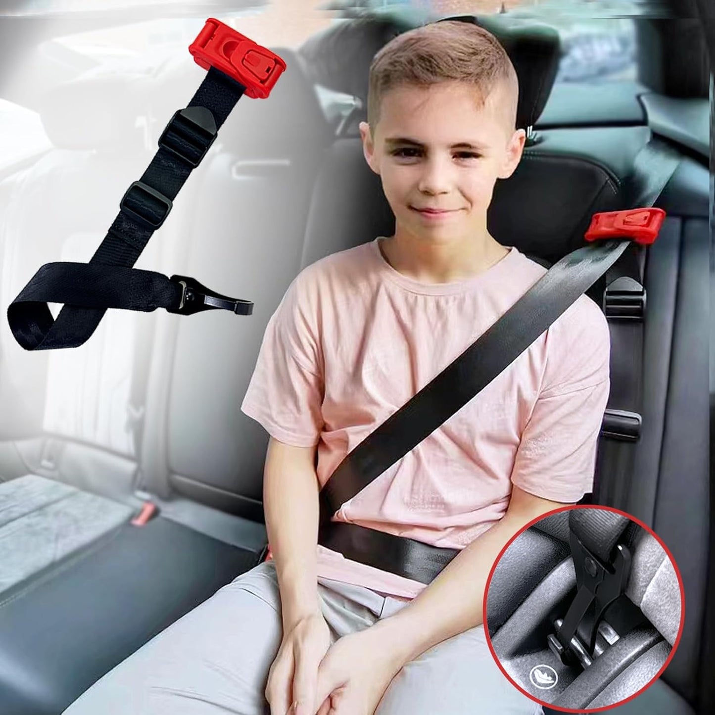 JAPARA Auto Shoulder Strap Positioner, Comfort Neck Friction Preventer for Kids and Petite Adults, Adjustable Nylon Webbing Travel Accessory Guide for Cars