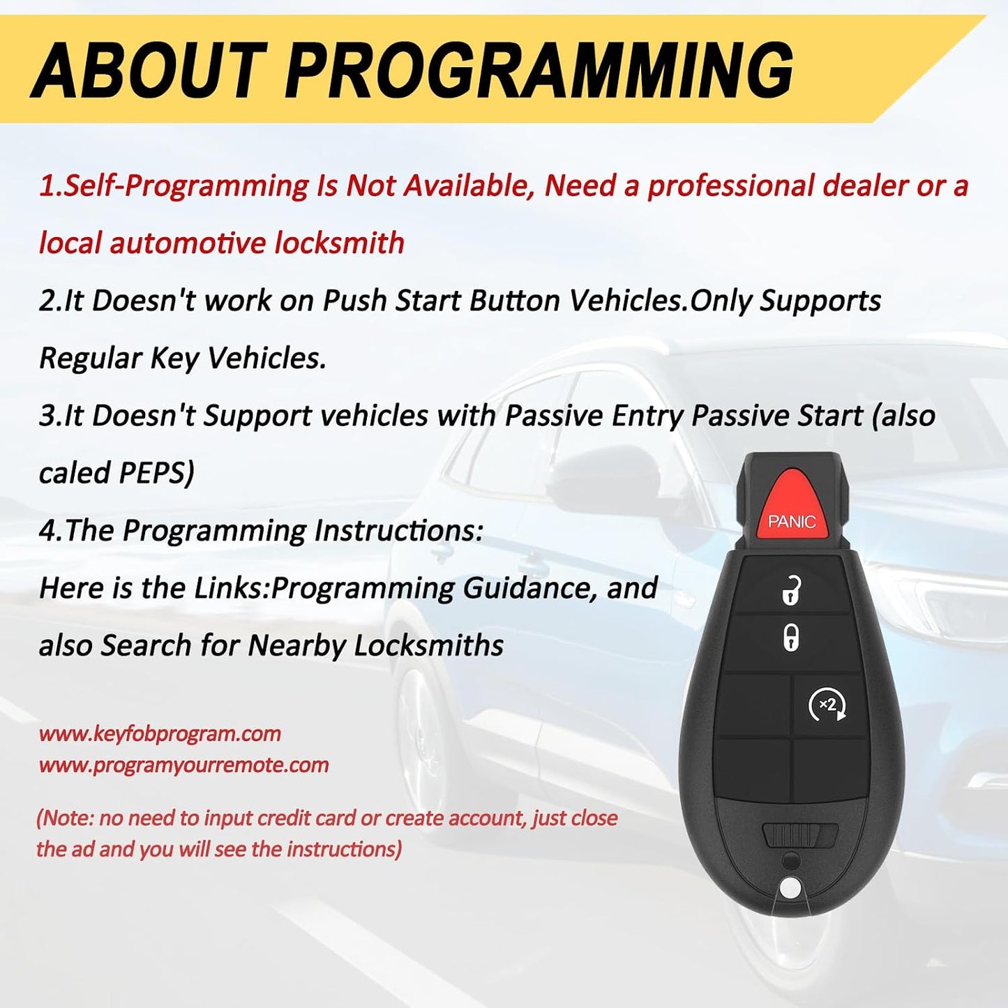 Vurkcy Key Fob Replacement for 2013-2021 Dodge Ram 1500/13-18 Ram 2500 3500 4500 5500 Car Keyless Entry Remote Control,GQ4-53T,4 Buttons,2Pcs