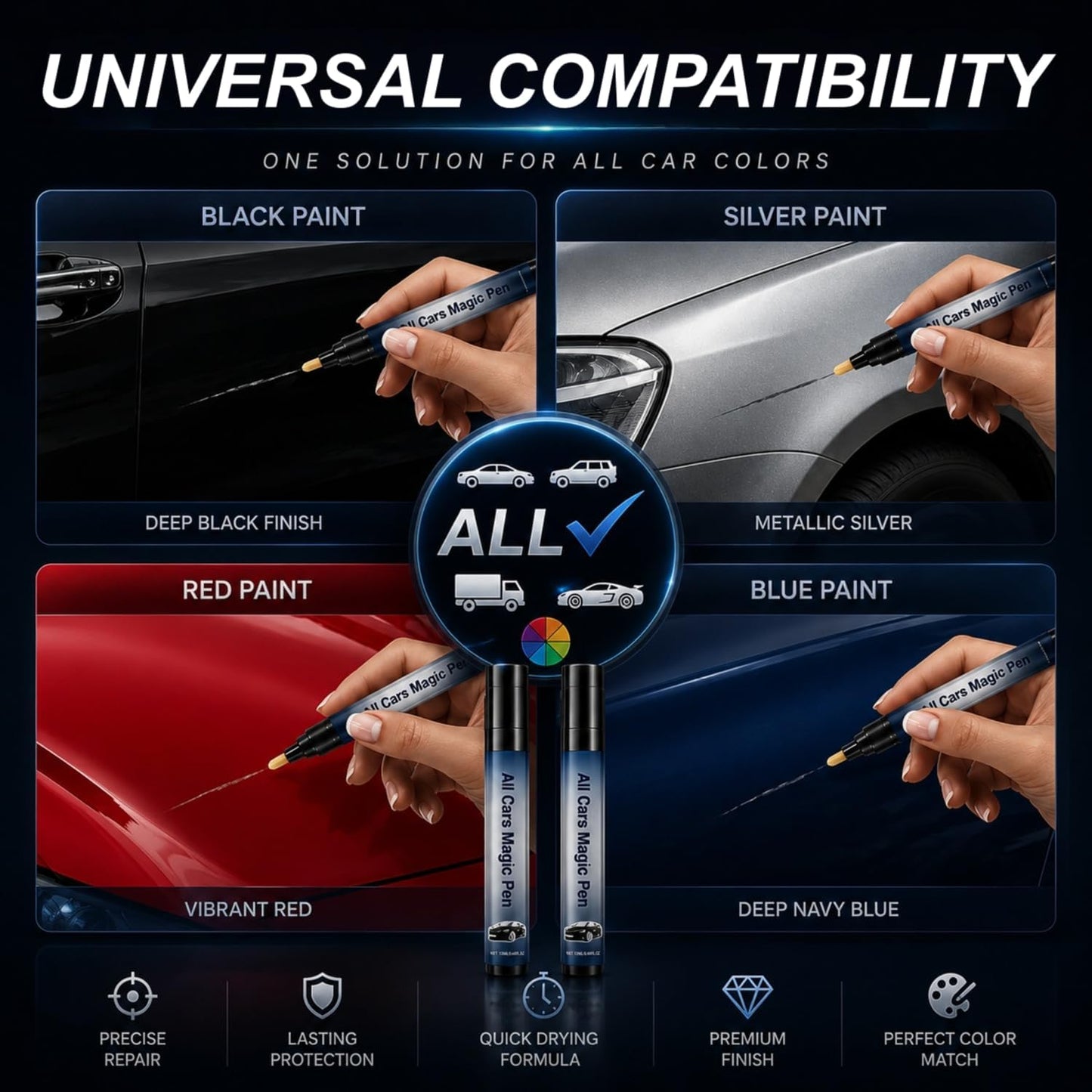 2PCS All Cars Magic Pen, Car Scratch Remover Pen, Universal Touch Up Paint Pen Fits All Car Colors, Long-Lasting & Fast Drying, Quick Fix for Cars Scratch Repair