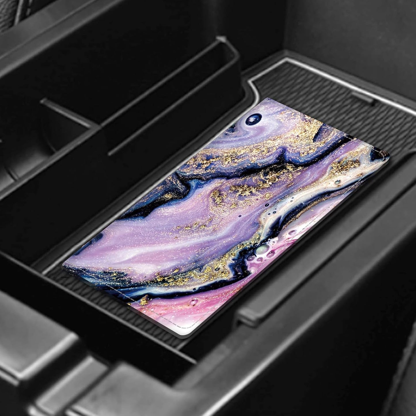 Leather Car Registration and Insurance Card Holder, Cute Car Accessories Vehicle Glove Box Car Organizer for Documents, Cards, License Blue Marble