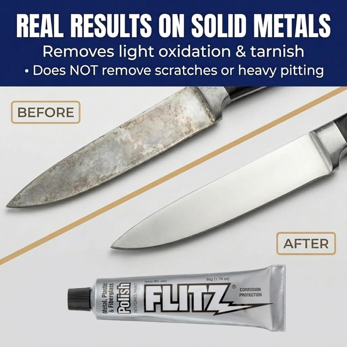 Flitz Metal Polish Paste - 5.29oz USA-Made Polish for Solid Chrome, Stainless Steel, & Aluminum - Non-Abrasive for Light Oxidation - Requires Manual Buffing - Not for Plated/Coated Surfaces (1 Pack)