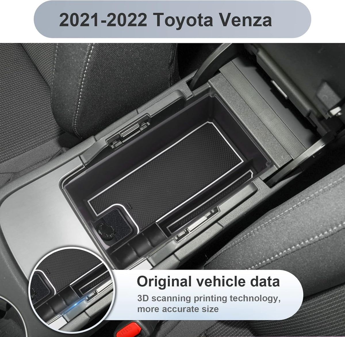 SKTU (Update) 2021 2022 2023 2024 Toyota Venza Center Console Organizer 2022 2023 2024 Toyota Venza Accessories ABS Black Materials Tray Armrest Secondary Storage Box (White)