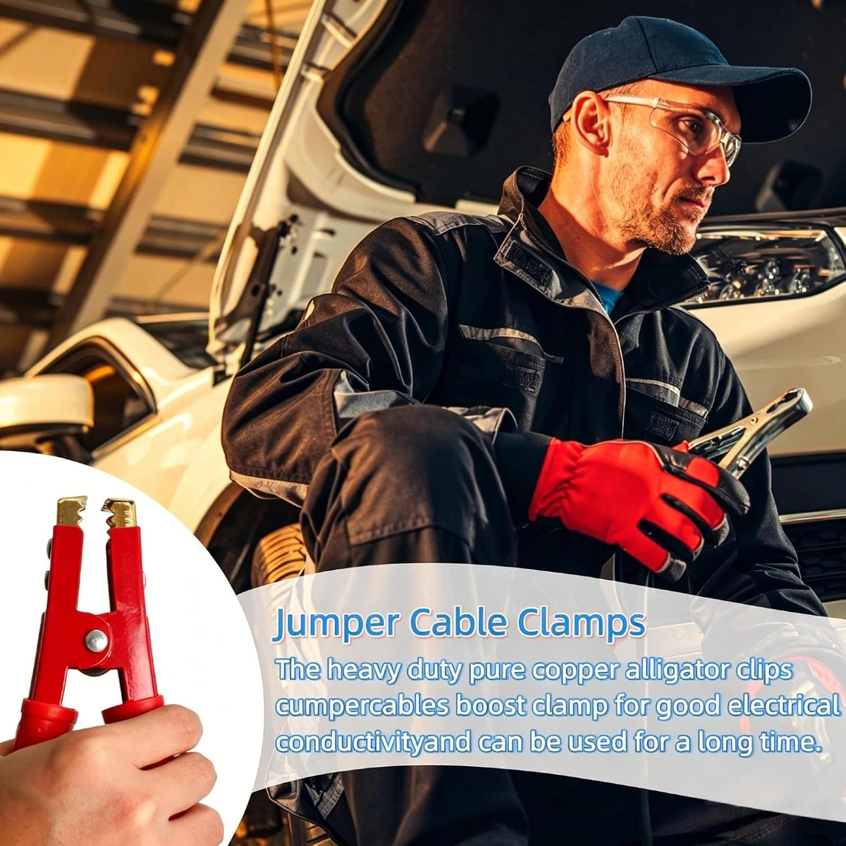 (2 Red & 2 Black) Battery Jumper Cable Clamps，Heavy Duty Car Battery Clamps Pure Copper,for Car Battery Charger Booster Cable Replacement Ends, Fits 12V-24V Auto Truck Boat Solar