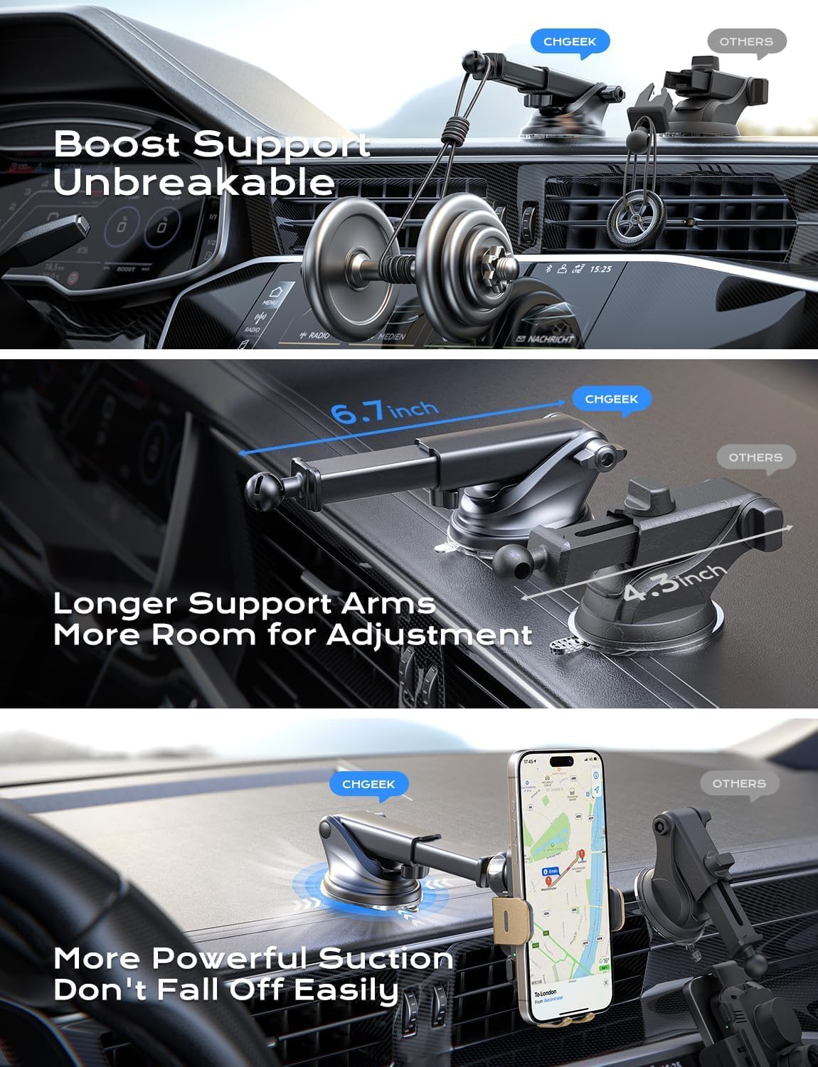 Wireless Car Charger, 15W Fast Charging Auto Clamping Car Charger Phone Mount Phone Holder fit for iPhone 15 14 13 12 11 Pro Max Xs, Samsung Galaxy S24 Ultra S23 S22 S21, S20, S10+, Golden