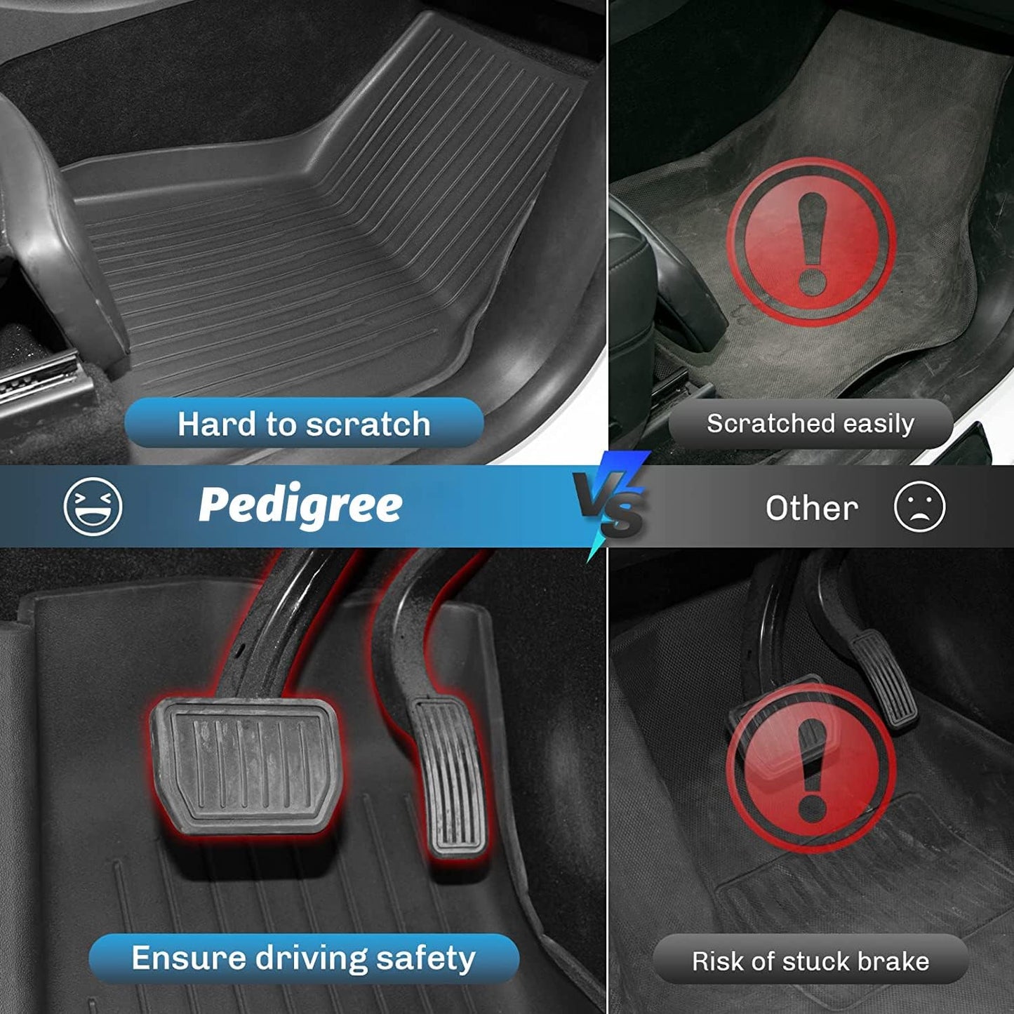 Pedigree Floor Mats Compatible with Tesla Model 3,Custom Fit Floor Liners for 2026 2025 2024 Tesla Model 3,1st & 2nd Row All Weather Protection